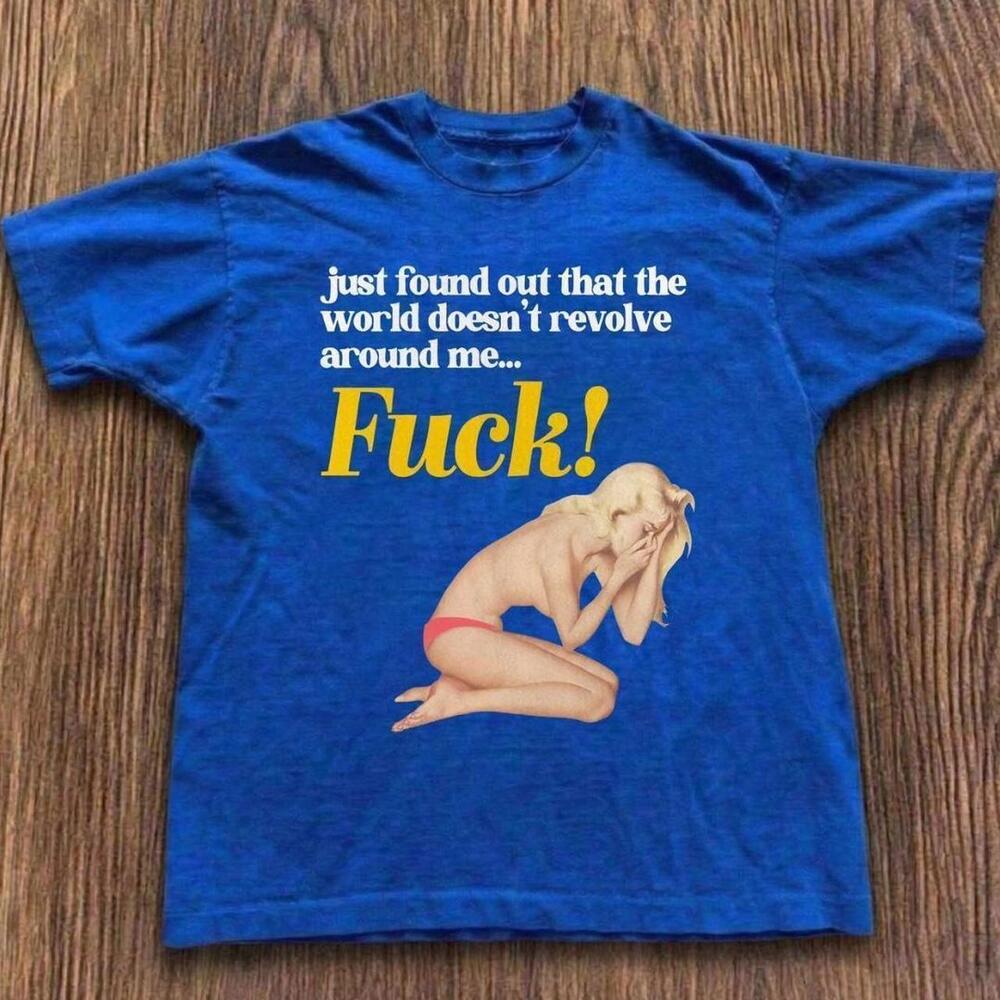 Gildan Men Blue T-Shirt, Blue Graphic Tee With Funny Text And Pinup Girl